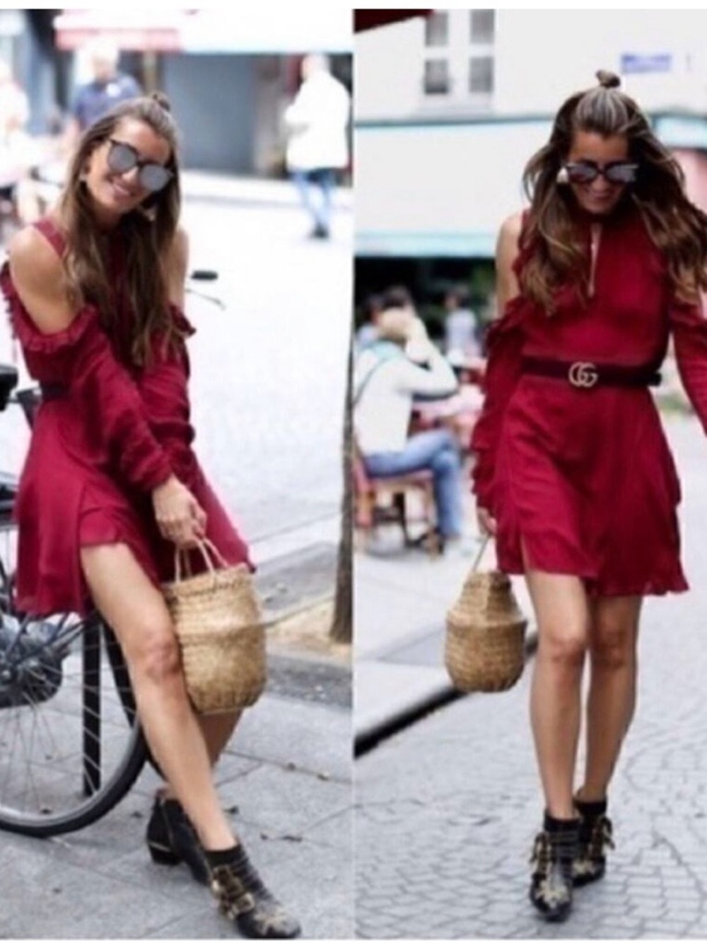 IRO Burgundy Cold-Shoulder Ruffle Mini Dress - Picture 3 of 12
